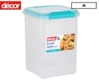 Décor 3L Fresh Seal Clips Square Tall Storage Container - Clear/Blue 1