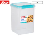 Décor 3L Fresh Seal Clips Square Tall Storage Container - Clear/Blue