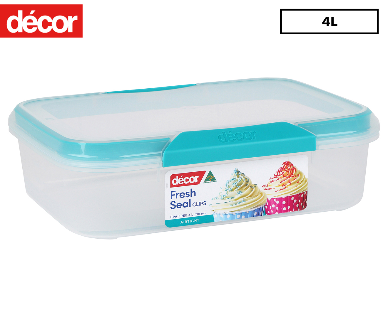 Décor 4L Fresh Seal Clips Oblong Storage Container - Clear/Blue ...