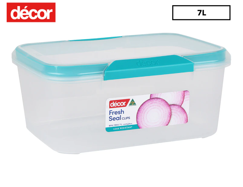 Décor 7L Fresh Seal Clips Oblong Storage Container - Clear/Blue