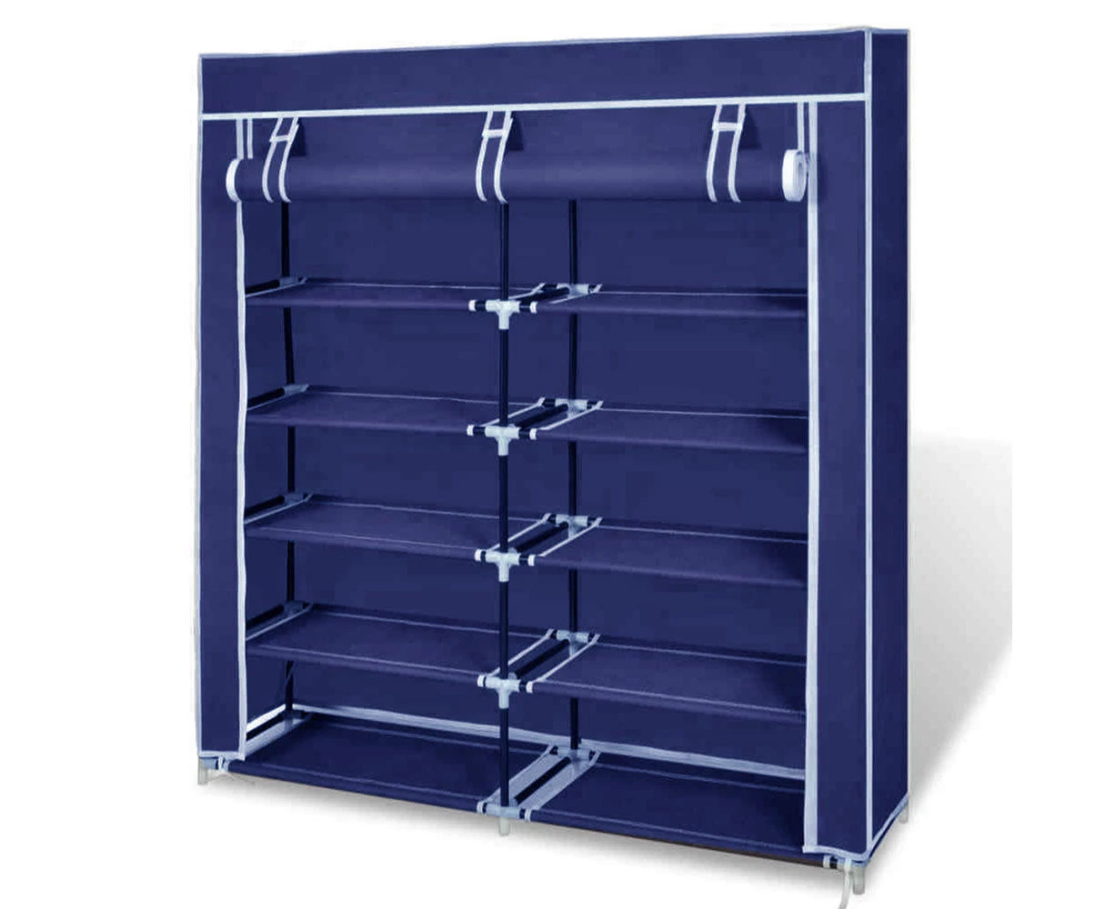 2 Doors with Cover Portable Storage Shoe Rack Cabinet Wardrobe - navy