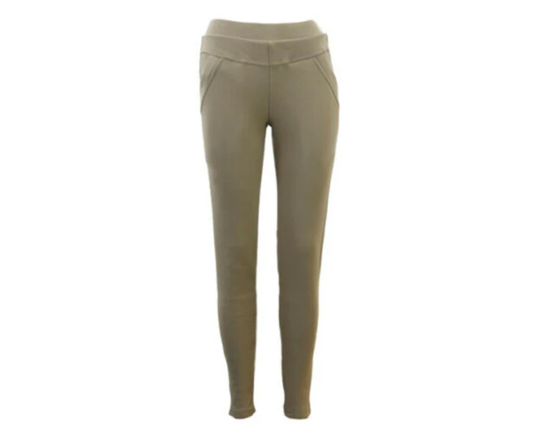 FIL Women's Stretch Winter Slim Thermal Thick Fleece Lined Leggings Pants w Pockets - Mocha (non-fleece)