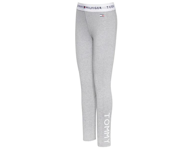 Tommy Hilfiger Sport Women's Full Length Mid Rise Jersey Logo Tights / Leggings - Pearl Grey Heather