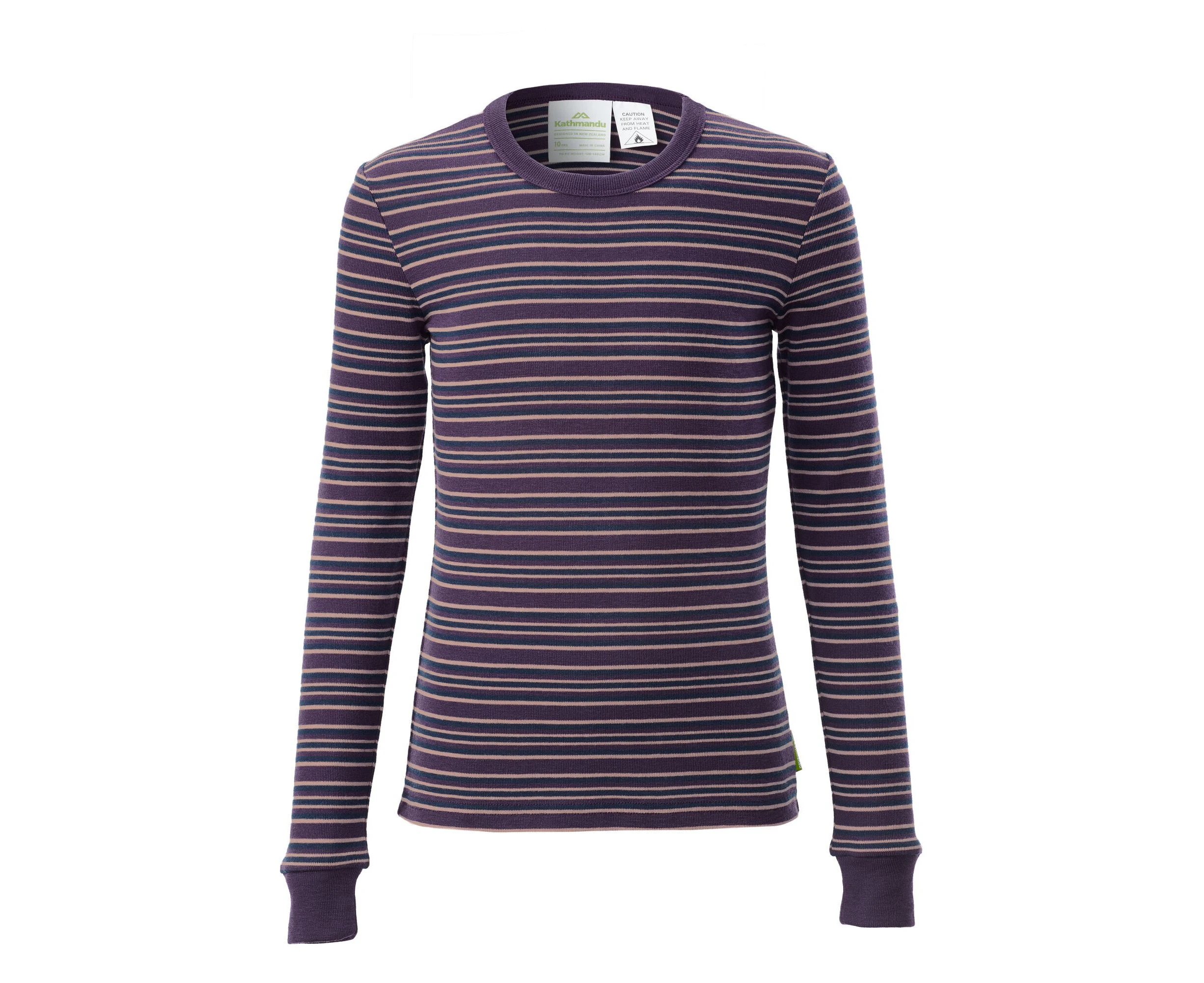 Kathmandu KMDCore Kids' Long Sleeve Top - Blackberry Wine/Peach Beige Stripe