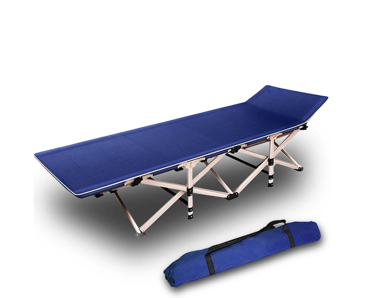 Camping Portable Stretcher Single Foldable Folding Bed Recliner Mat - navy