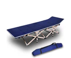 Camping Portable Stretcher Single Foldable Folding Bed Mattress Recliner Mat - navy