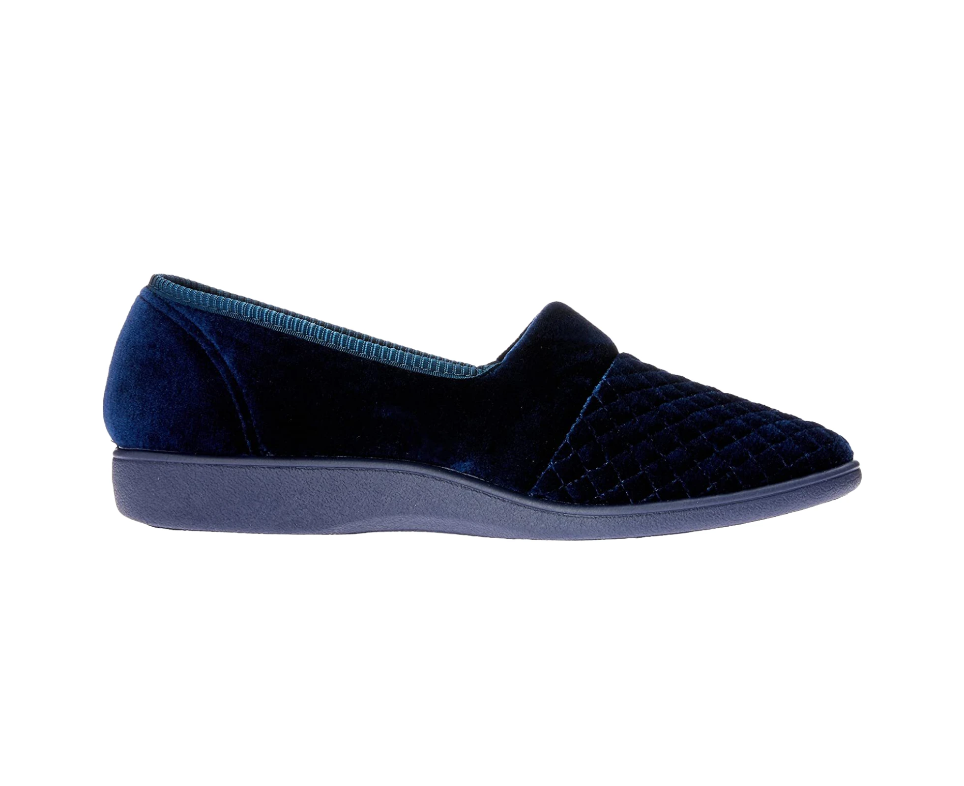 Grosby Marcy Womens Slip on Quilted Velour Classic Slipper – Navy