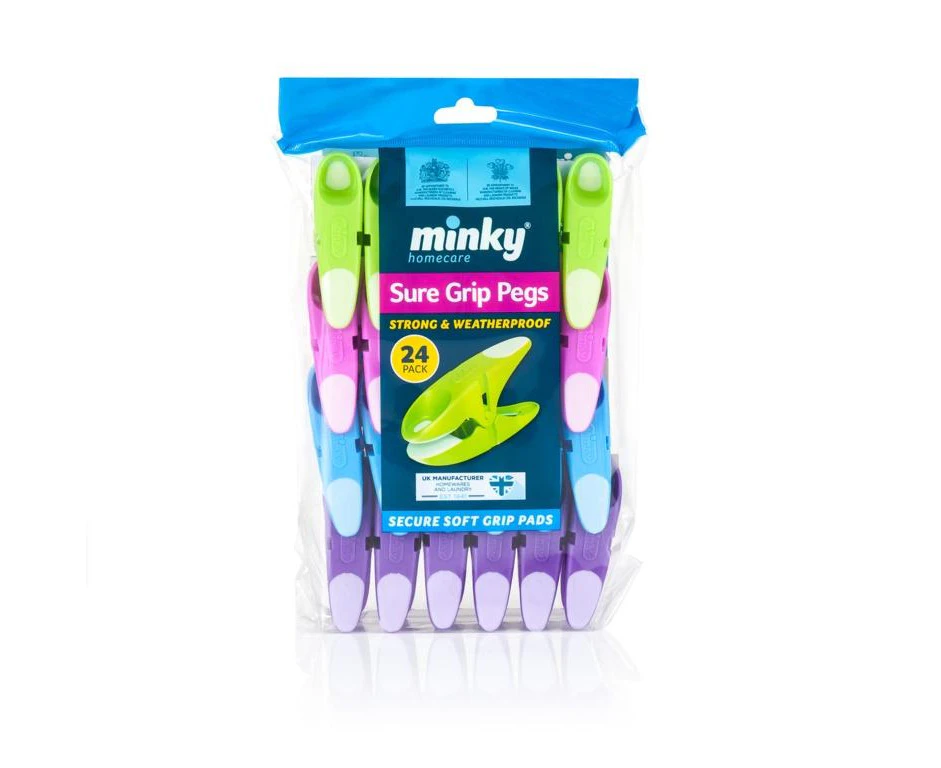 Minky Sure Grip Laundry Pegs (Pack Of 24) (Multicoloured) - ST2619