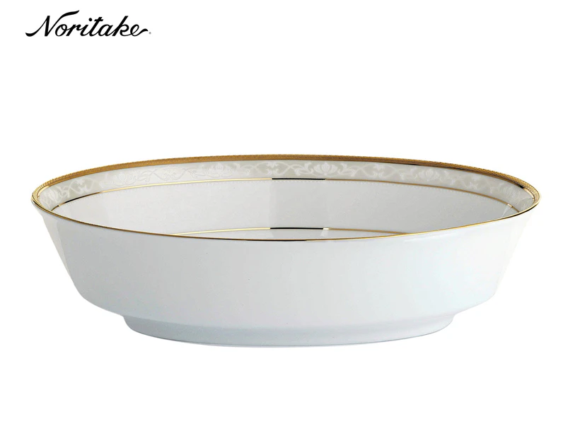 Noritake 25.5cm Hampshire Gold Oval Serving Bowl - White/Gold/Cream