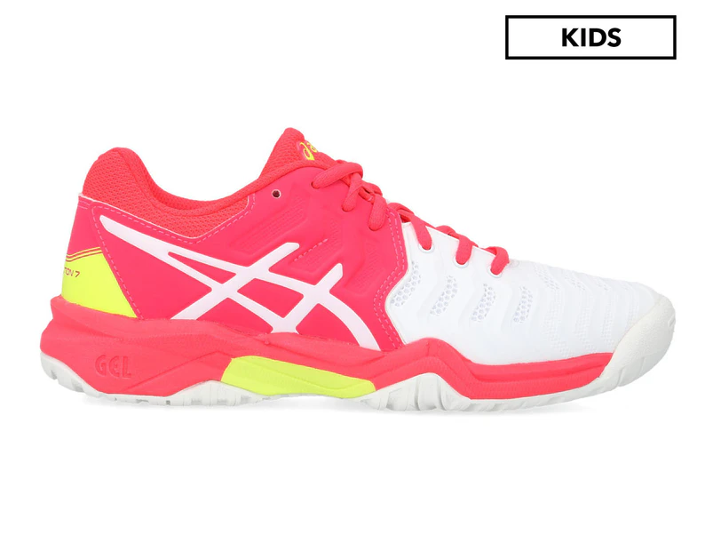 ASICS Girls' GEL-Resolution 7 Grade School Tennis Shoes - White/Laser Pink