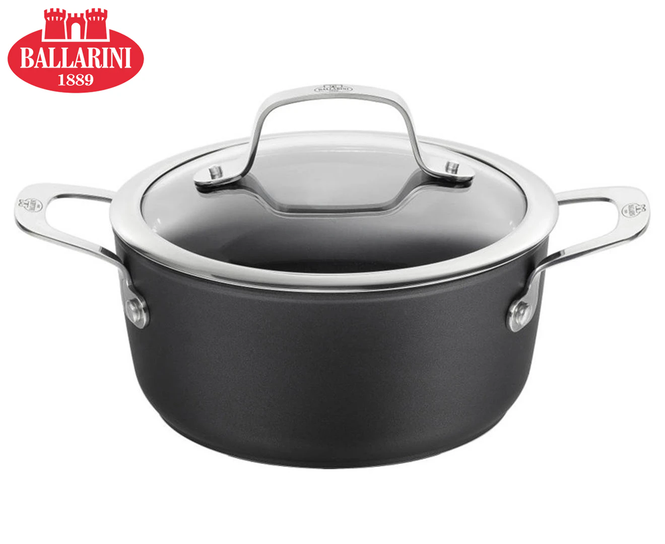 Ballarini Alba 24cm/4.4L Casserole Pot w/ Lid Non-Stick Aluminium Cookware Black