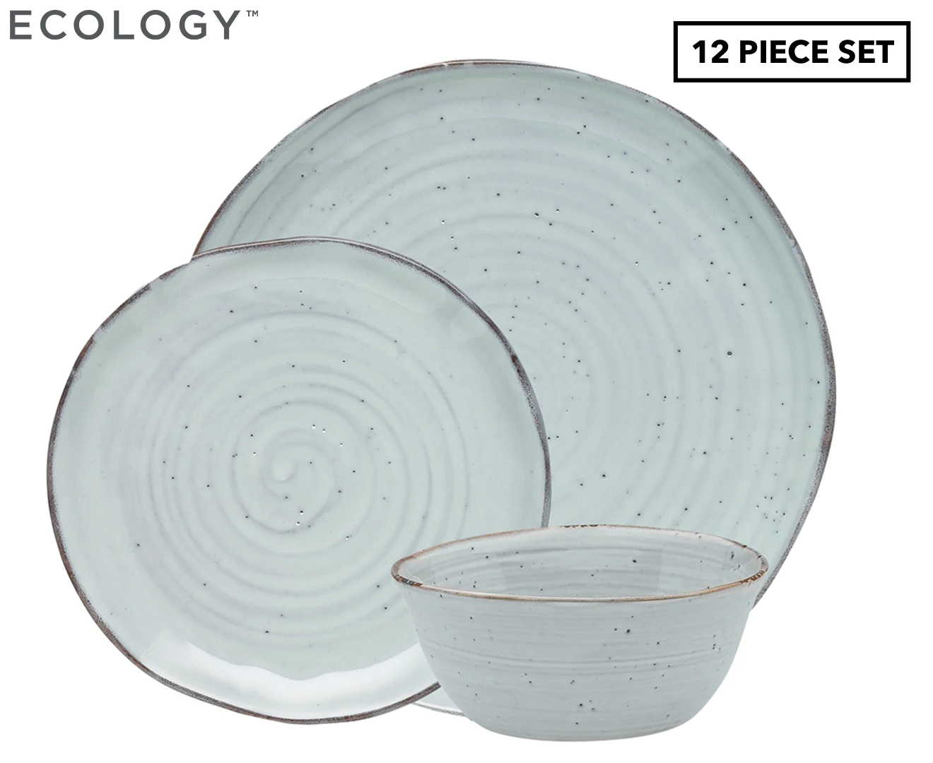 12pc Ecology Ottawa Stoneware Dinner/Side Plate/Bowl Rustic Tableware Set Lichen