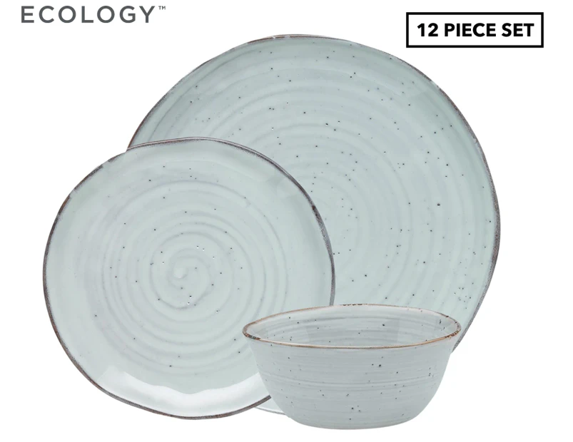 12pc Ecology Ottawa Stoneware Dinner/Side Plate/Bowl Rustic Tableware Set Lichen