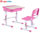 Ergovida Pharos Children's Height Adjustable Desk & Chair Set - Pink/White