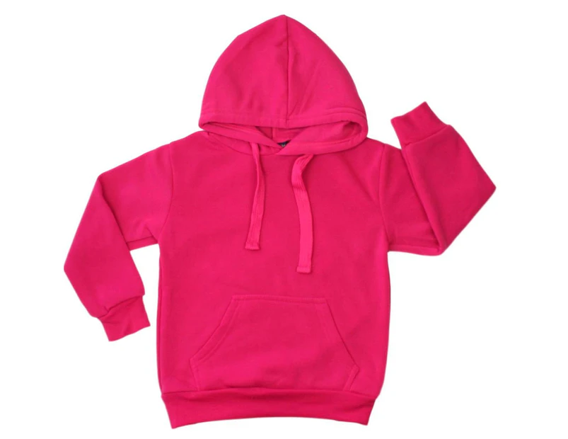 Kids Hoodie Jumper Pullover Basic  School Uniform Plain Casual Sweatshirt - Hot Pink