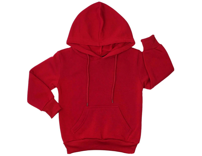 Kids Hoodie Jumper Pullover Basic  School Uniform Plain Casual Sweatshirt - Red