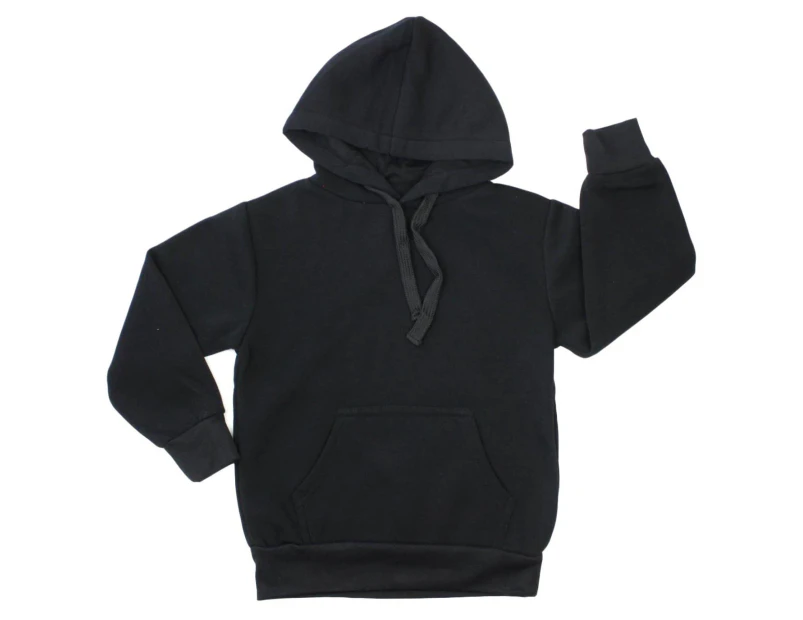 Kids Hoodie Jumper Pullover Basic  School Uniform Plain Casual Sweatshirt - Black