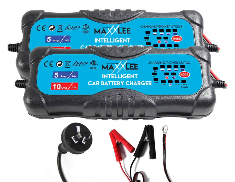 Elinz 2x Smart Battery Charger Automatic 9 Stages SLA 2A 5A 10A 12V/24V Caravan 4WD