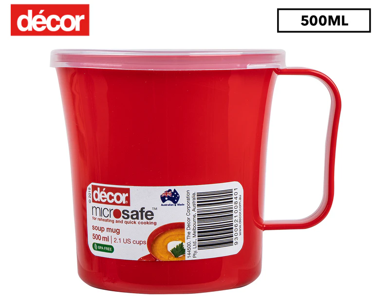 Décor 500mL Microsafe Soup Mug - Red/Clear