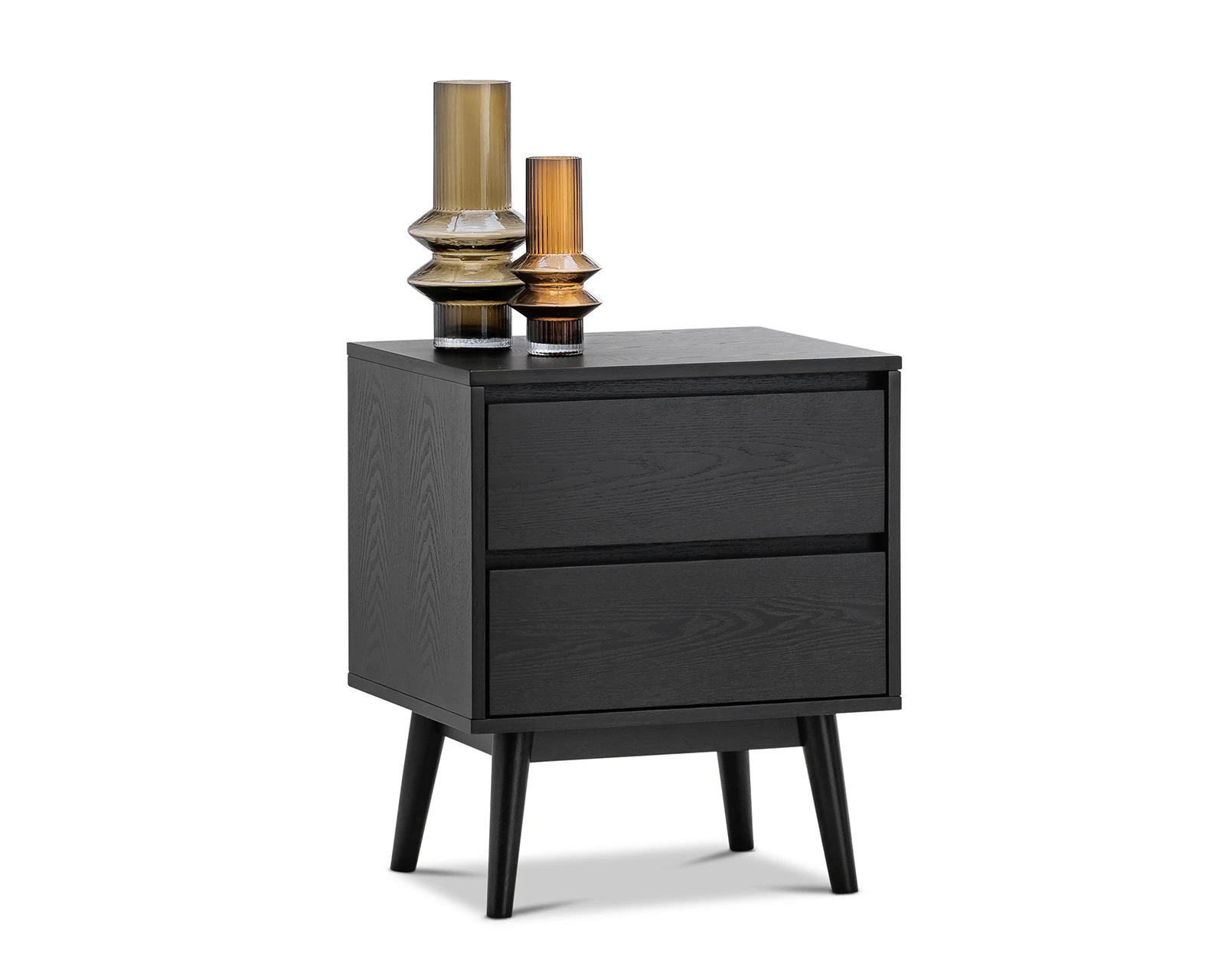 Maison All Black Oak Wood 2 Drawer Bedside Table Nightstand in Modern Contemporary Design