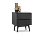 Maison All Black Oak Wood 2 Drawer Bedside Table Nightstand in Modern Contemporary Design