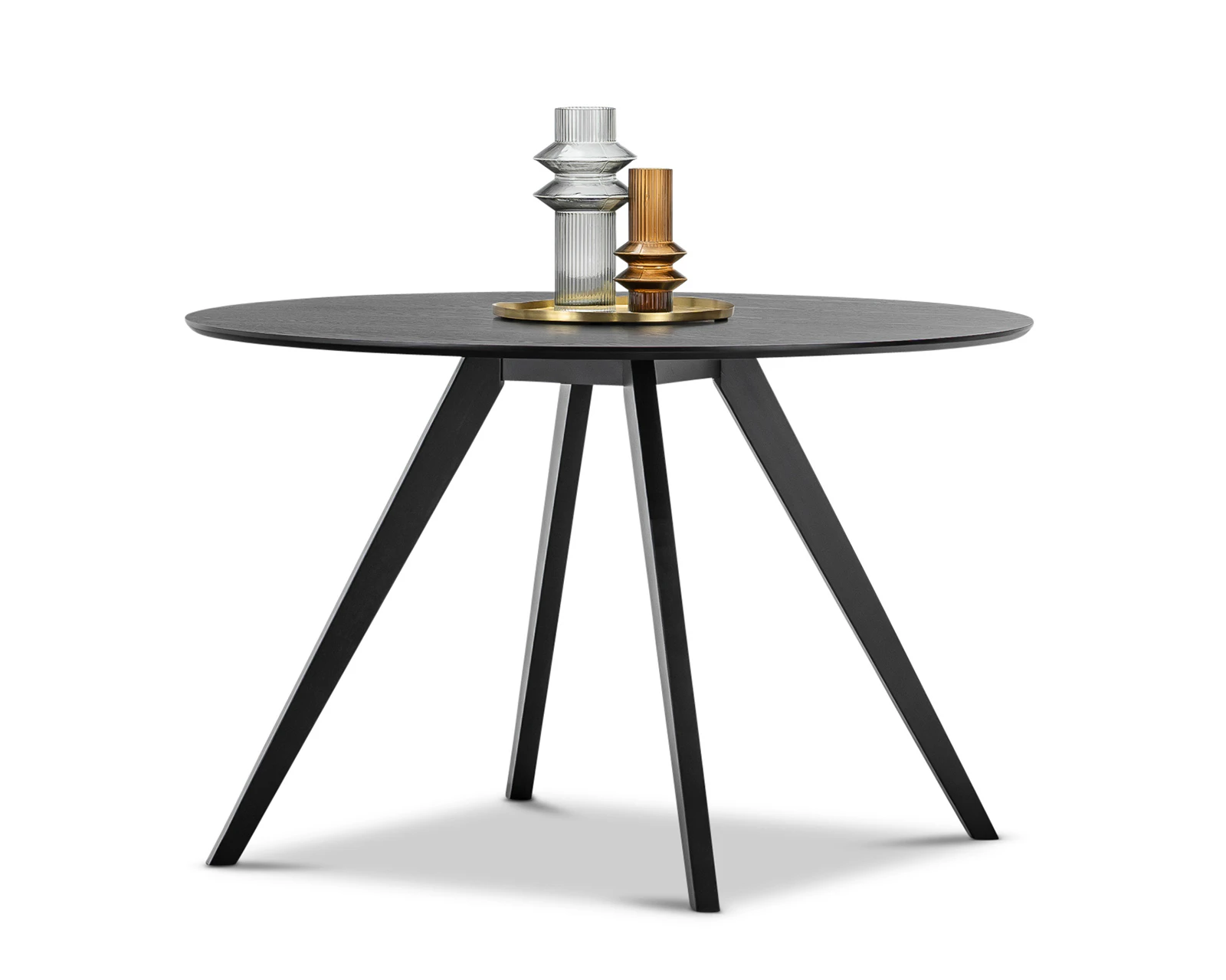 Milari 120cm Round Dining Table in All Black Oak Wood with Chic Modern Contemporary Design