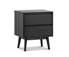 Maison All Black Oak Wood 2 Drawer Bedside Table Nightstand in Modern Contemporary Design