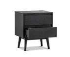 Maison All Black Oak Wood 2 Drawer Bedside Table Nightstand in Modern Contemporary Design