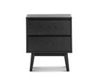 Maison All Black Oak Wood 2 Drawer Bedside Table Nightstand in Modern Contemporary Design