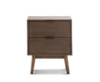 Stella Walnut Oak Wood 2 Drawer Bedside Table Nightstand with Mid Century Modern Design