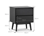 Maison All Black Oak Wood 2 Drawer Bedside Table Nightstand in Modern Contemporary Design