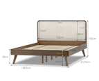 Stella Mid Century Queen Size Bed in Walnut with Upholstered Beige Fabric Panel Headboard