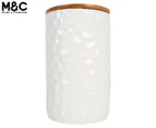 Maine & Crawford 960mL Dimple Olivia Ceramic Canister w/ Bamboo Lid - White