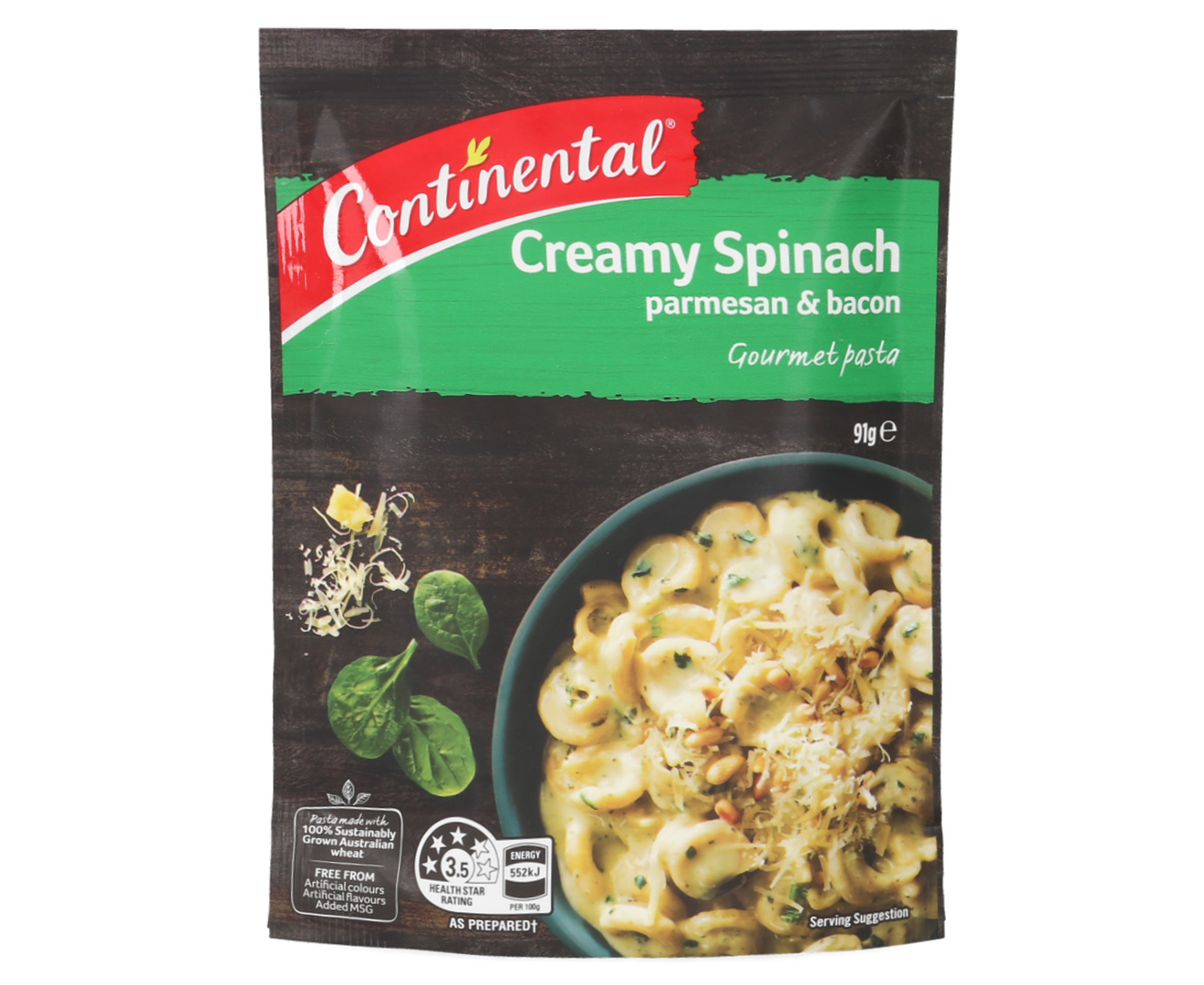 7 x Continental Gourmet Pasta & Sauce Pack Creamy Spinach, Parmesan & Bacon 96g