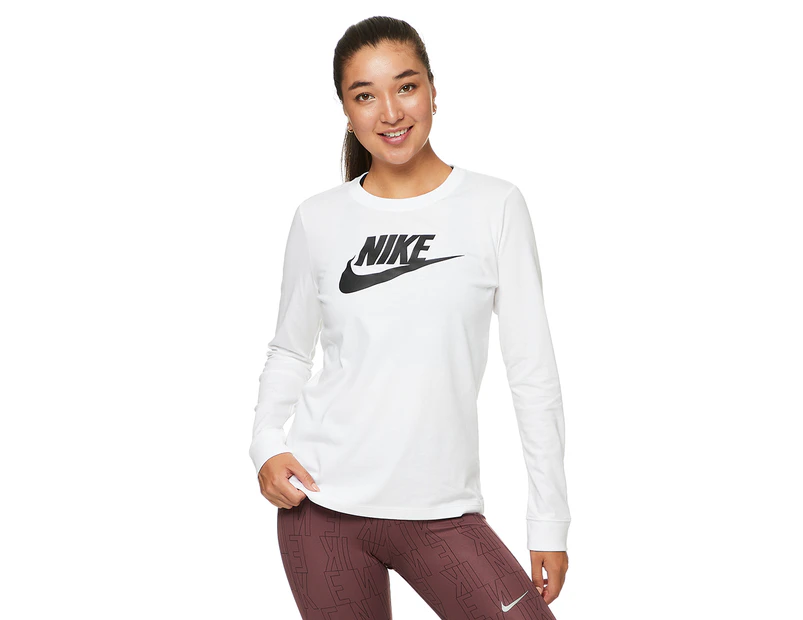 Nike Sportswear Women's Essential Icon Futura Long Sleeve Tee / T-Shirt / Tshirt - White