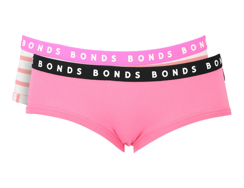 Bonds Women's Hipster Boyleg Briefs 2-Pack - Pink/Stripe