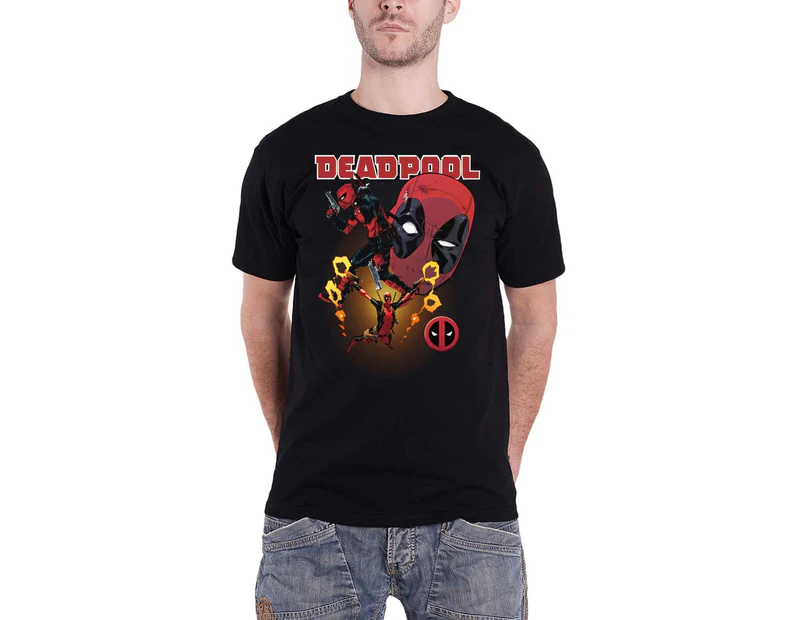 Deadpool T Shirt Deadpool Fight Collage Logo  Official Marvel Mens - Black