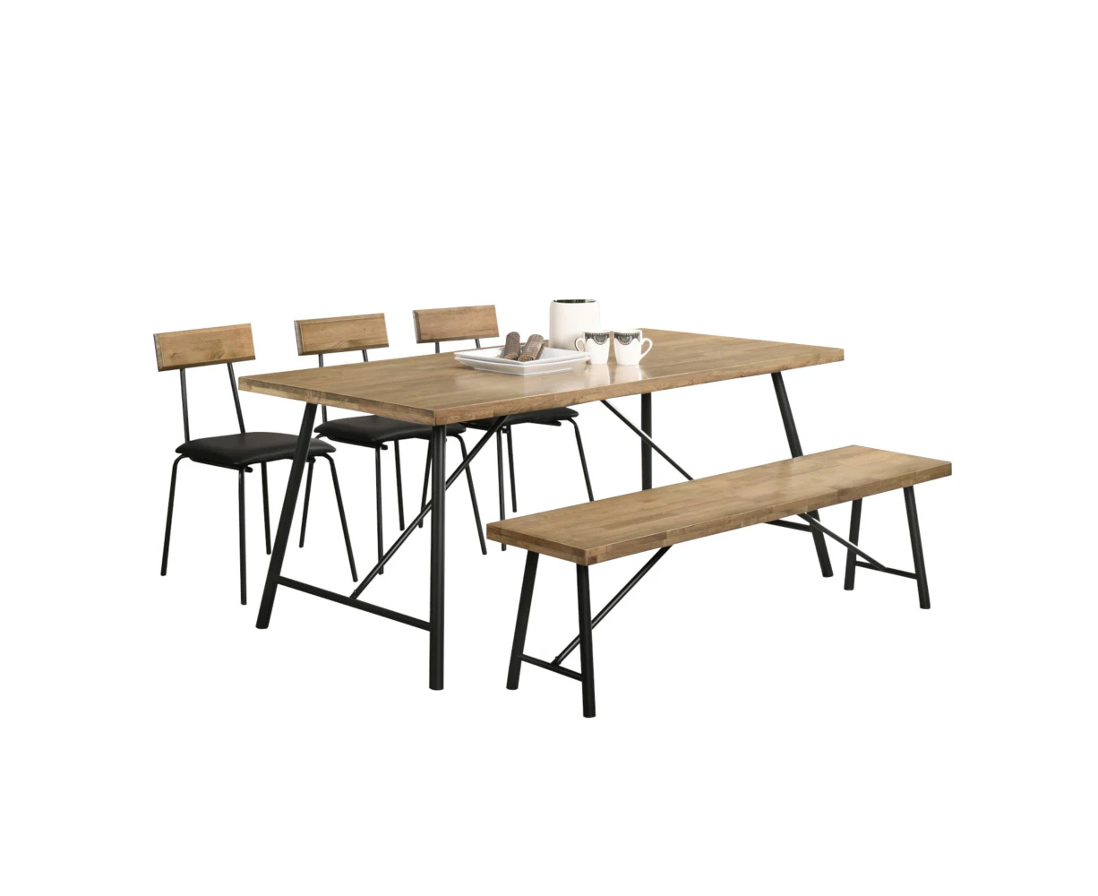 Owen 6 Seater 1.8m Dining Table Set with 1 Bench and 3 Chairs - Maple