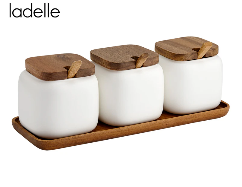 Ladelle Essentials Porcelain Canister & Spoon Counter Set - White