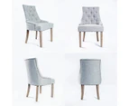 La Bella 4 Set French Provincial Dining Chair Amour Oak Fabric Studs Retro - Grey
