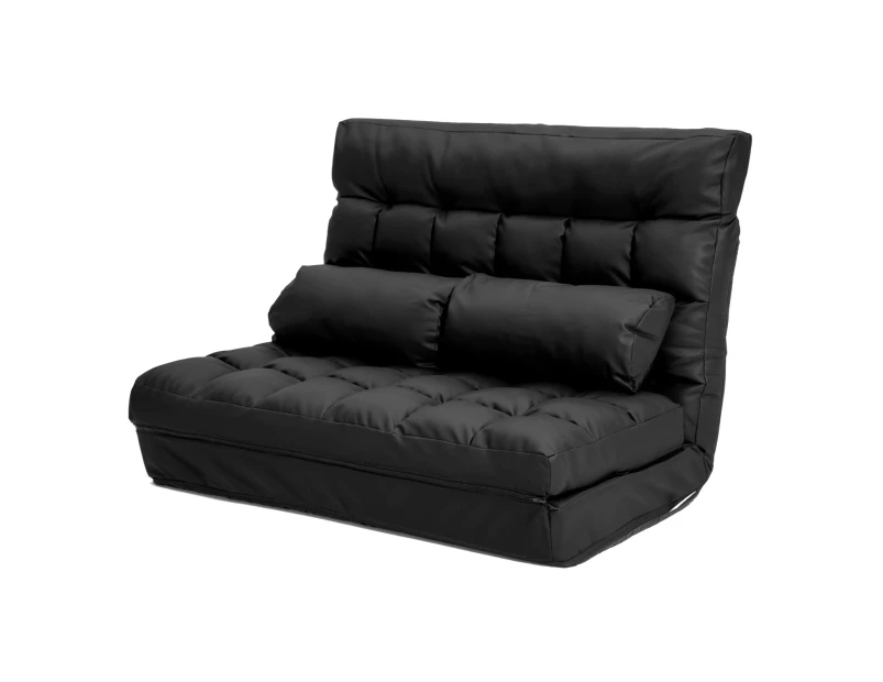 La Bella Double Seat Couch Bed 2 Seater Folding Sofa Chair Gemini Recliner Futon Leather - Black