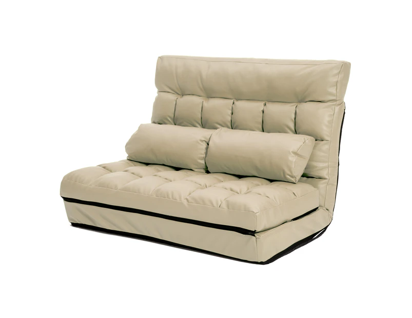 La Bella Double Seat Couch Bed 2 Seater Folding Sofa Chair Gemini Recliner Futon Leather - Beige