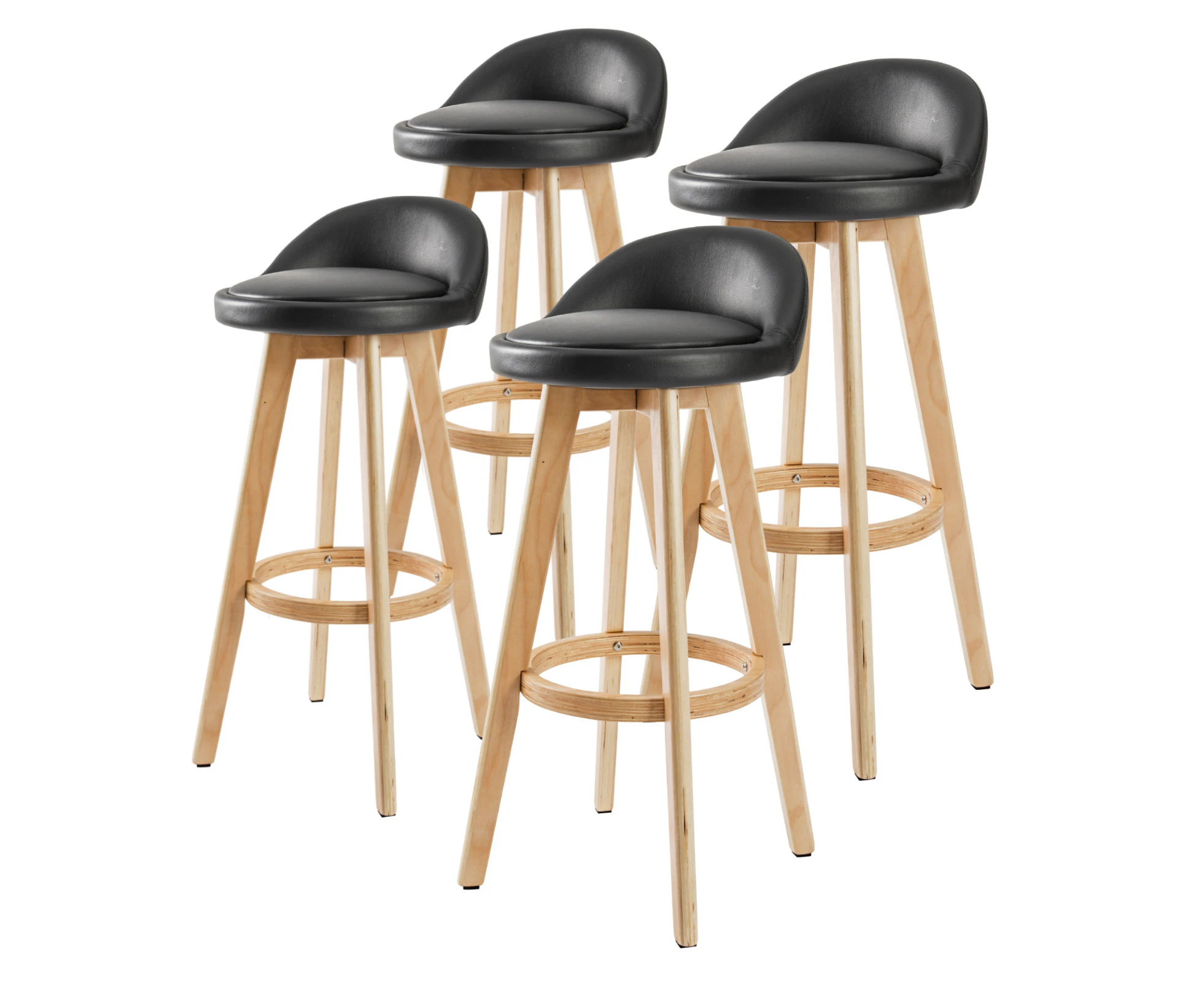 La Bella 4 Set 72cm Black Wooden Bar Stool Leila Leather