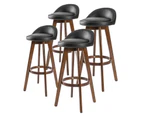 La Bella 4 Set Wooden Bar Stool 72cm Leila Leather Dining Chairs Kitchen - Black Brown