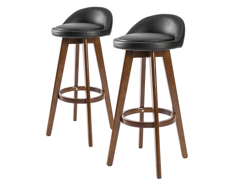 La Bella 2 Set Wooden Bar Stool 72cm Leila Leather Dining Chairs Kitchen - Black Brown