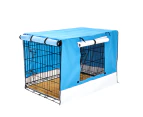 Paw Mate Wire Dog Cage Crate 42in with Tray + Cushion Mat + Blue Cover Combo