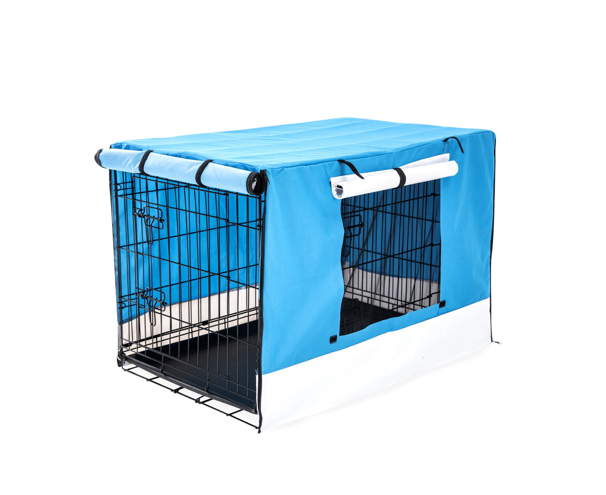 Paw Mate Wire Dog Cage Foldable Crate Kennel 36in with Tray + Blue Cover Combo