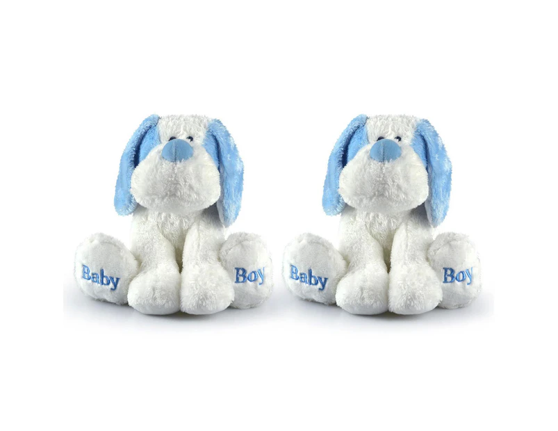 2x Korimco 21cm Kids/Children Silky Puppy Large Dog Plush Soft Stuffed Toy WT/BL