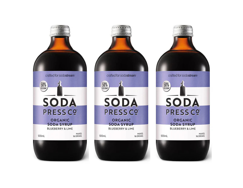 3PK SodaStream 500ml Soda Press Organic Syrup/Mix 50% Less Sugar Blueberry Lime