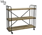 Willow & Silk Indistrial 3 Shelf Trolley / Bar Cart - Natural/Antique Black